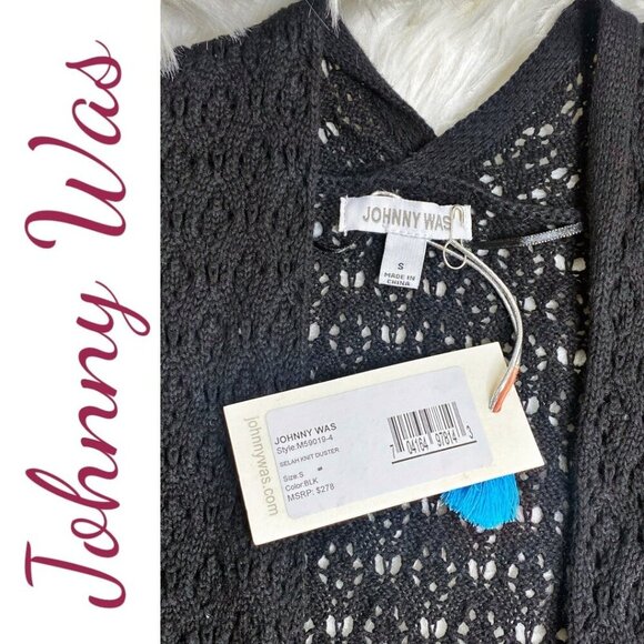 NWT JOHNNY WAS SELAH OPEN KNIT TIE FRONT DUSTER SWEATER BLACK, SMALL - Picture 6 of 10